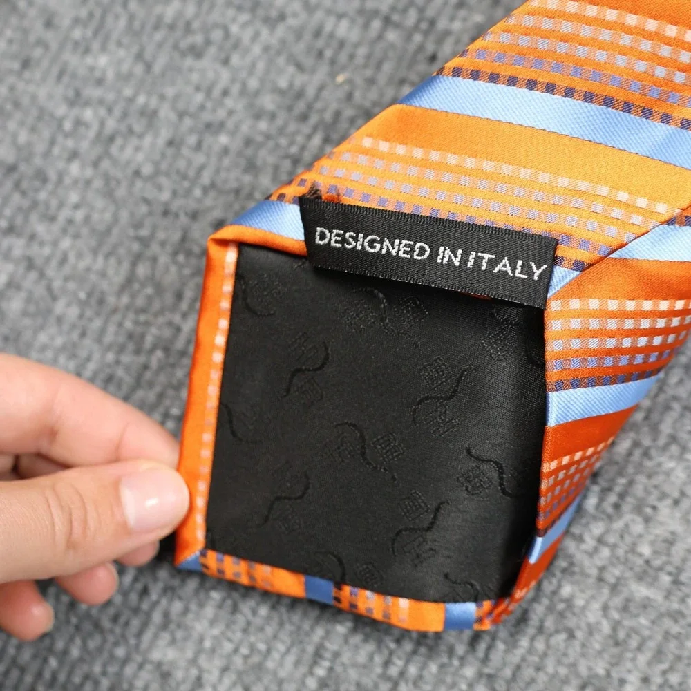 EKH Lerougeonii Tie Mens Orange Blue Striped Designed‎ In Italy Necktie